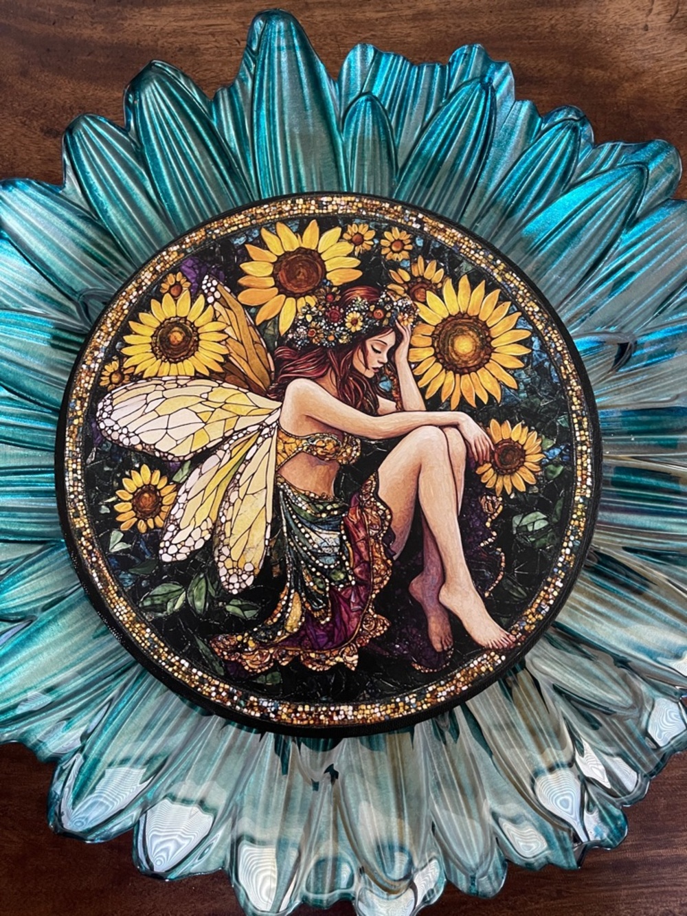 Sunflower Fairy Wall Art - Decoupaged Canvas
